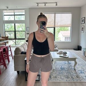 Black Tank Top and Brown Shorts